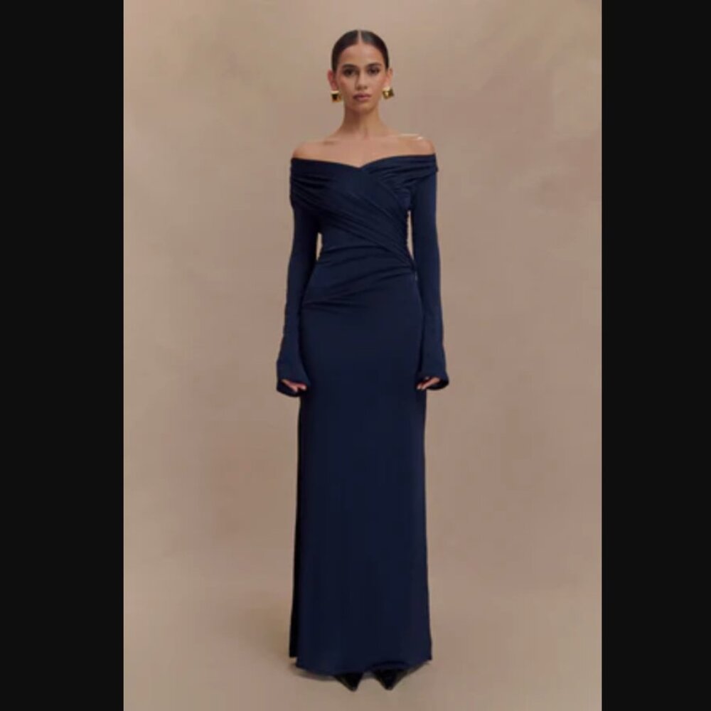 MESHKI - Therese Off Shoulder Ruched Maxi Dress - Navy